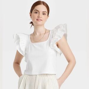 a new day - White Ruffle Sleeve Blouse